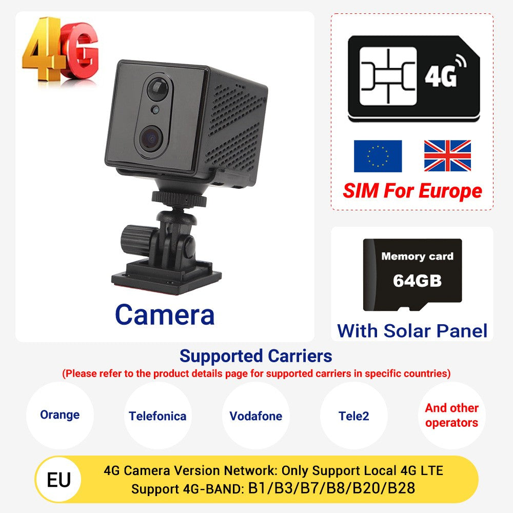 5MP 4G SIM Card Mini Camera Human Detection WiFi Camera Built-In 3000mAh Battery Security Surveillance Camcorder Video Recorder