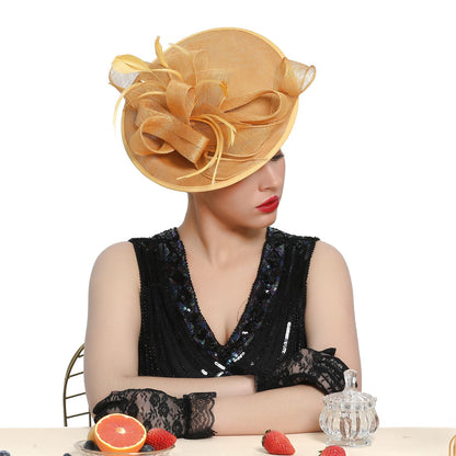 Grande Chapéu Fascinator Sinamay em Promoção Quente Chique Colorido Kentucky Derby Hat Chapéu de Chá com Flores Adorno de Cabeça Feminino Cartola Chapéu de Igreja