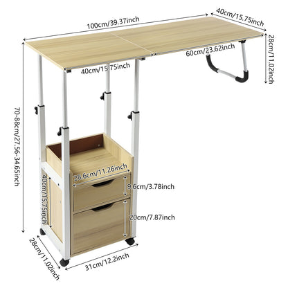 Foldable Laptop Desk with Wheels Height Adjustable Bedside Computer Table Portable Bedroom Office Table