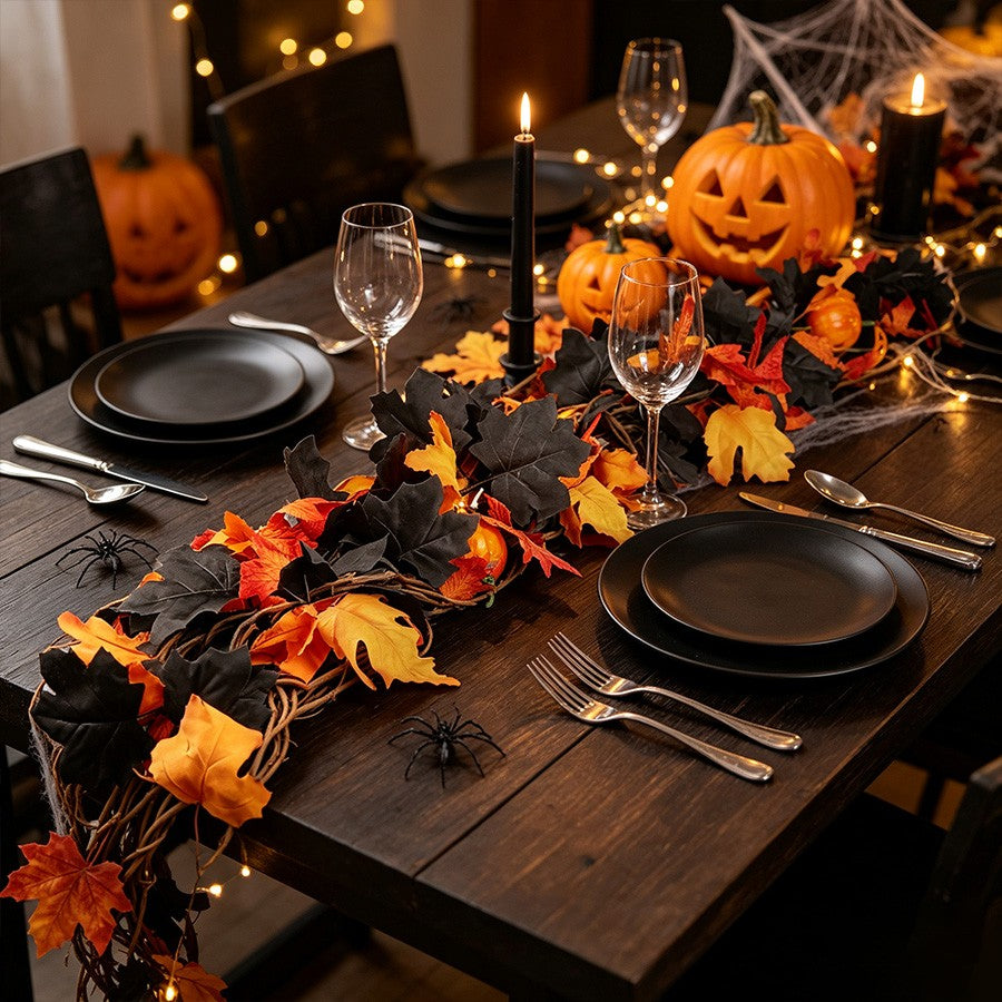 Halloween Artificial Vines Red Black Autumn Maple Leaves Fake Garland For Home Christmas Thanksgiving Party Fireplace Fall Decor