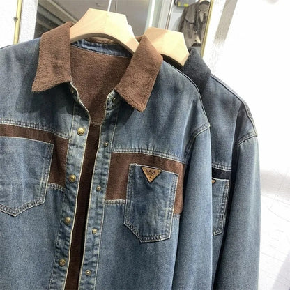 Women's Denim Blouse 2025 Autumn Winter Mid Length Version Add Velvet Ladies Tops Long Sleeve Versatile Lady Cowboy Shirt