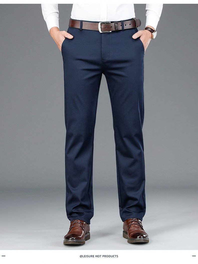 2023 Primavera Novas Calças Casuais Masculinas de Fibra de Bambu Estilo Clássico Negócios Moda Calças Cáqui Elásticas de Algodão Roupa Masculina de Marca
