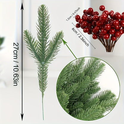 60Pcs Artificial Pine Needles Berry Bouquet Christmas Decoration Christmas Tree Ornament for Home Decor New Year 2026 Accessory