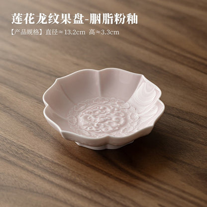 Creative Lotus Pattern Fruit Plate Zen Ceramic Snack Plate Retro Fruit Dishes Boutique Pastry Plate Hospitality Dishes Crafts