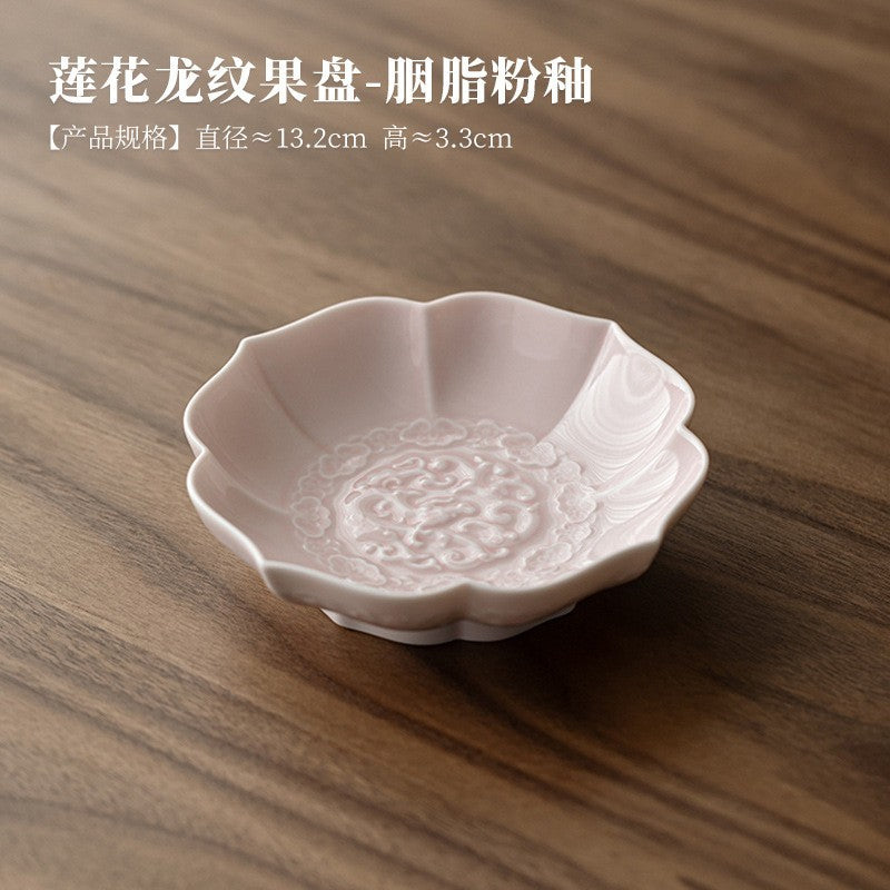 Creative Lotus Pattern Fruit Plate Zen Ceramic Snack Plate Retro Fruit Dishes Boutique Pastry Plate Hospitality Dishes Crafts