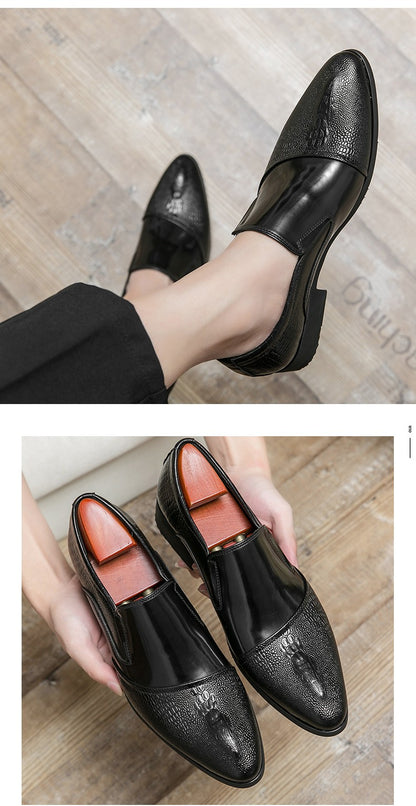 Luxury Crocodile Pattern Men Business Loafers Big Size Fashion Leather Comfortable Designer Wedding Social Formal Platform Shoes