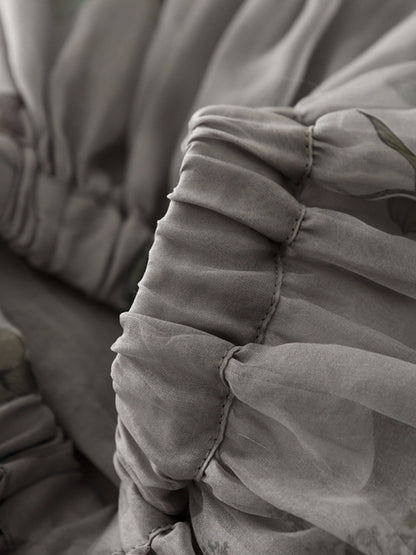 Retro Cotton Linen Double Layer High Waist Printed Skirt A-Line Summer Faionable Drifting Large Size Women's Skirts