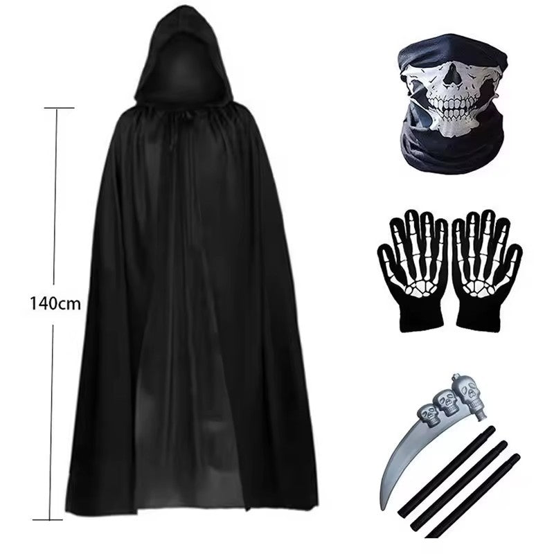 2026 Halloween Reaper Costume Set, including Death Gloves, Masks, Sickles, Role-Playing Costumes, and Adult Reaper Cloaks