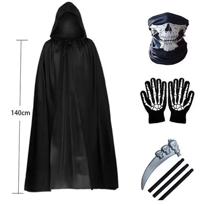 2026 Halloween Reaper Costume Set, including Death Gloves, Masks, Sickles, Role-Playing Costumes, and Adult Reaper Cloaks