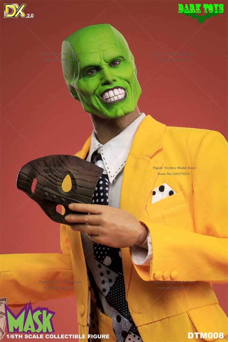 DARK TOYS DTM008 DX 2.0 Versão de Luxo 1/6 A Máscara Jim Carrey com Rosto Verde Terno Amarelo Figura de Ação 12 polegadas Modelo para Exibição