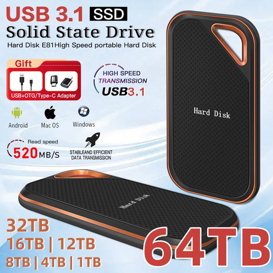 2025 New Portable SSD 1TB High-speed Hard Drive Type-C USB 3.1 for Laptop/Mac/PC/Phones Flash 2TB Original External Hard Drive