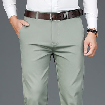 2023 Primavera Novas Calças Casuais Masculinas de Fibra de Bambu Estilo Clássico Negócios Moda Calças Cáqui Elásticas de Algodão Roupa Masculina de Marca