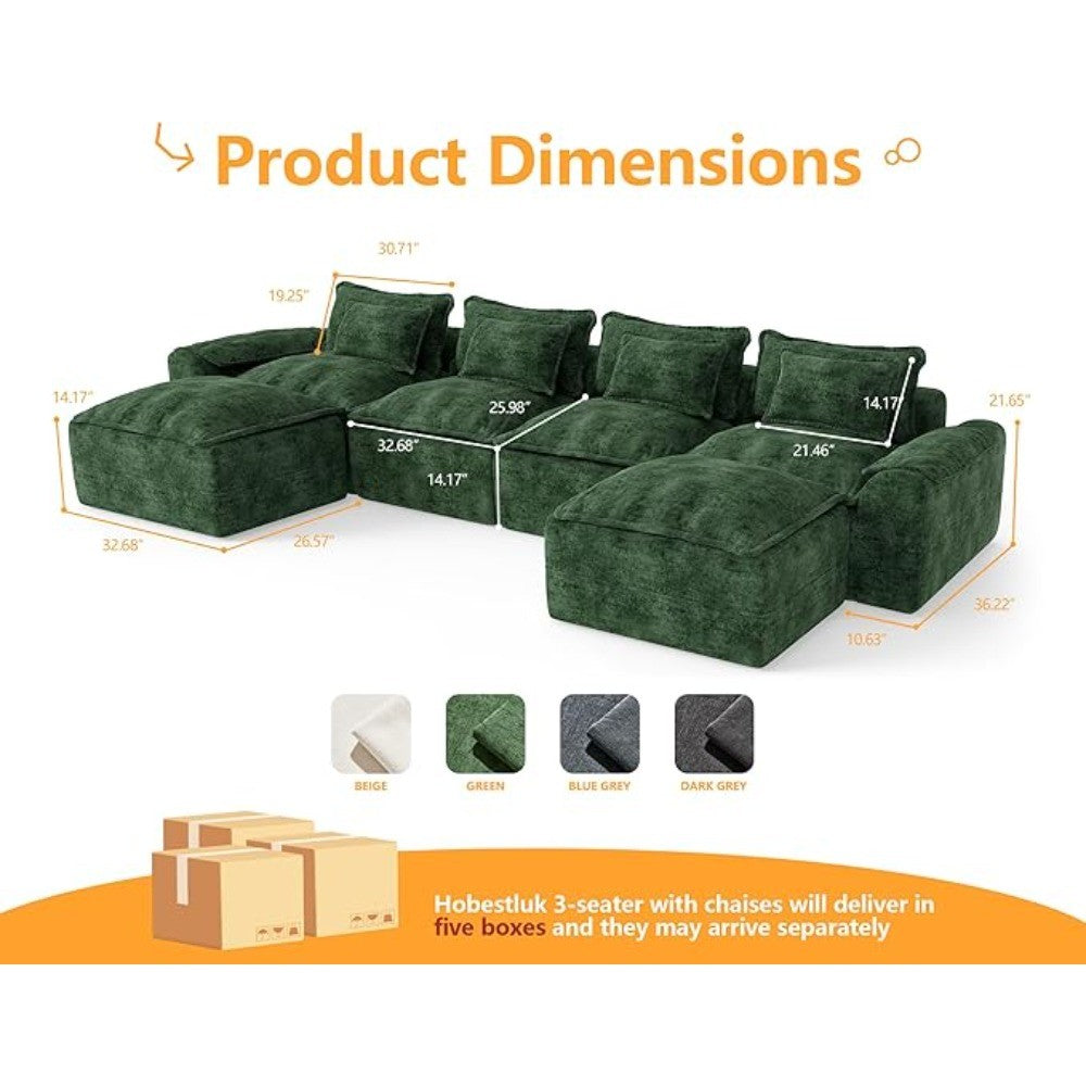 52" Cloud Modular Sectional Couch 4-Seater Sofa with Ottomans U Shaped Couch Deep Seat Sofa with Removable Cover for Living Room