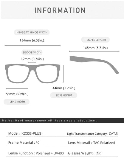 KDEAM PLUS Size Fishing Sunglasses Men 64mm Width Larger Size Polarized Sunglasses For Driving Night Vision Goggles