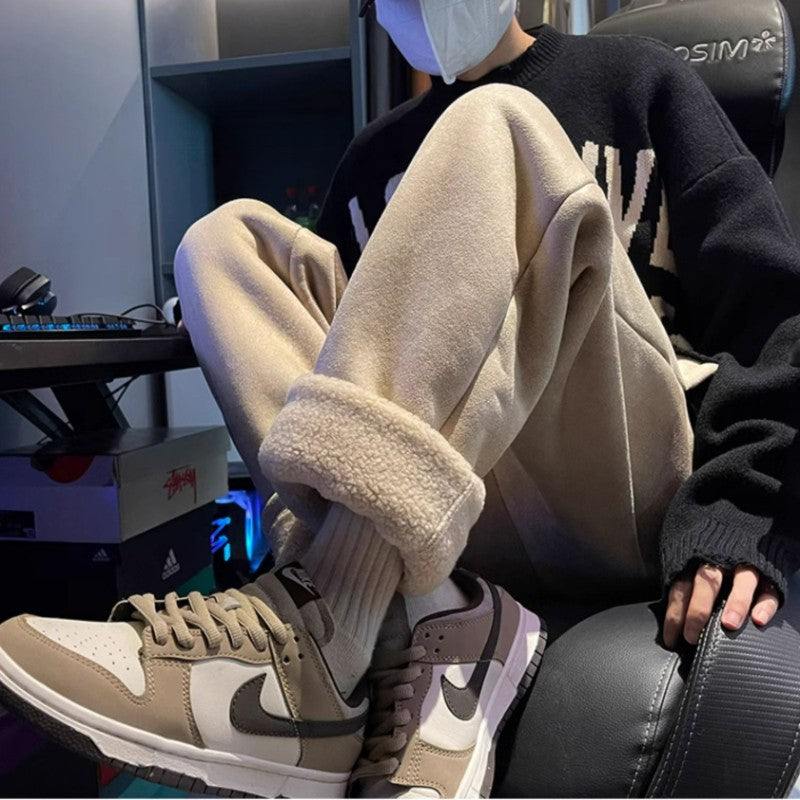 Women's Suede Thickened Straight Leg Pants Korean Style Wide Leg Autumn Winter New Student Fashion Casual Trousers