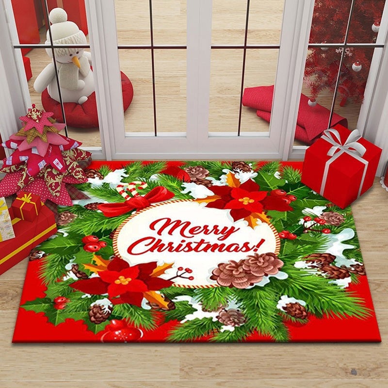 Christmas Decor Carpet - Red Festive Floor Mat, Living Room Holiday Rug, Non-Slip & Easy to Clean, Great Xmas Gift Idea for Fami
