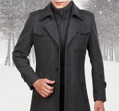 New Autumn Winter Wool Coat Men Fashion Double Collar Thick Jacket Single Breasted Trench Coat Men Casual Wool Blends Overcoats