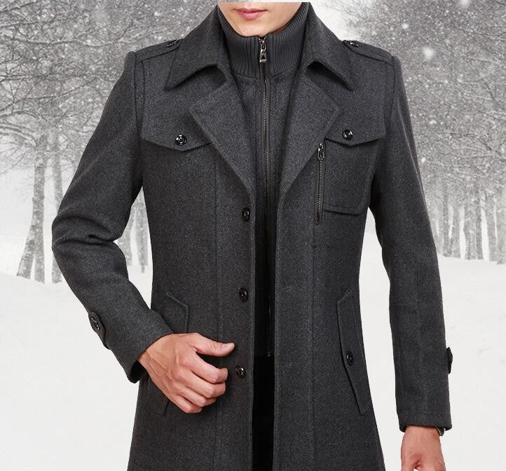 New Autumn Winter Wool Coat Men Fashion Double Collar Thick Jacket Single Breasted Trench Coat Men Casual Wool Blends Overcoats
