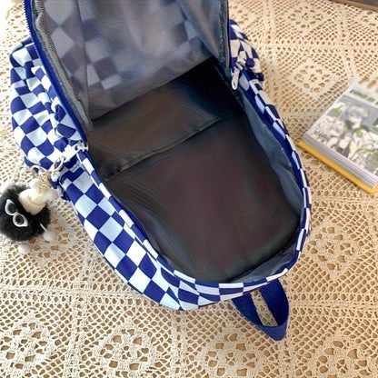 Mochila de lazer coreana com design xadrez de cores contrastantes, mochila diária do mesmo estilo, mochila casual simples para ensino médio e fundamental