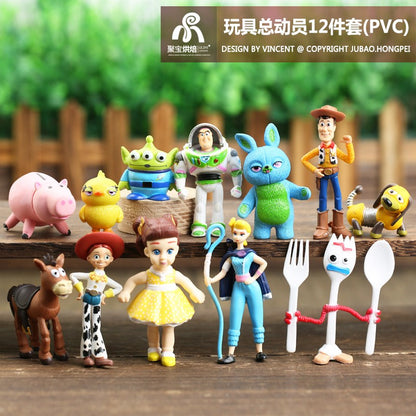 12 Peças/Conjunto Disney Anime Toy Story 4 Woody Jessie Buzz Lightyear Bullseye Garfinho Pato Coelhinho Bonecos PVC Brinquedos