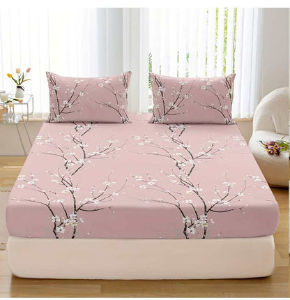 Conjunto de Lençol com Elástico Estampado 3 Peças (1 Lençol com Elástico + 2 Fronhas, Sem Enchimento)