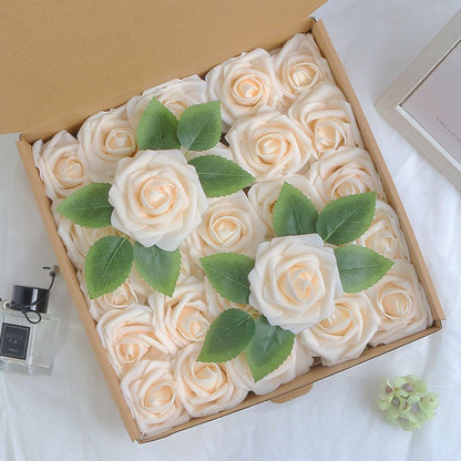 5-100pcs Fake Rose Flower Green Leaves for Valentine's Day Wedding Birthday Party Artificial Roses Heads with Stems Supplies