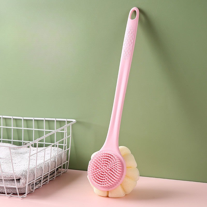 1 escova de banho de silicone macio para esfoliação corporal e massageador de costas com cabo longo para banho e saúde da pele