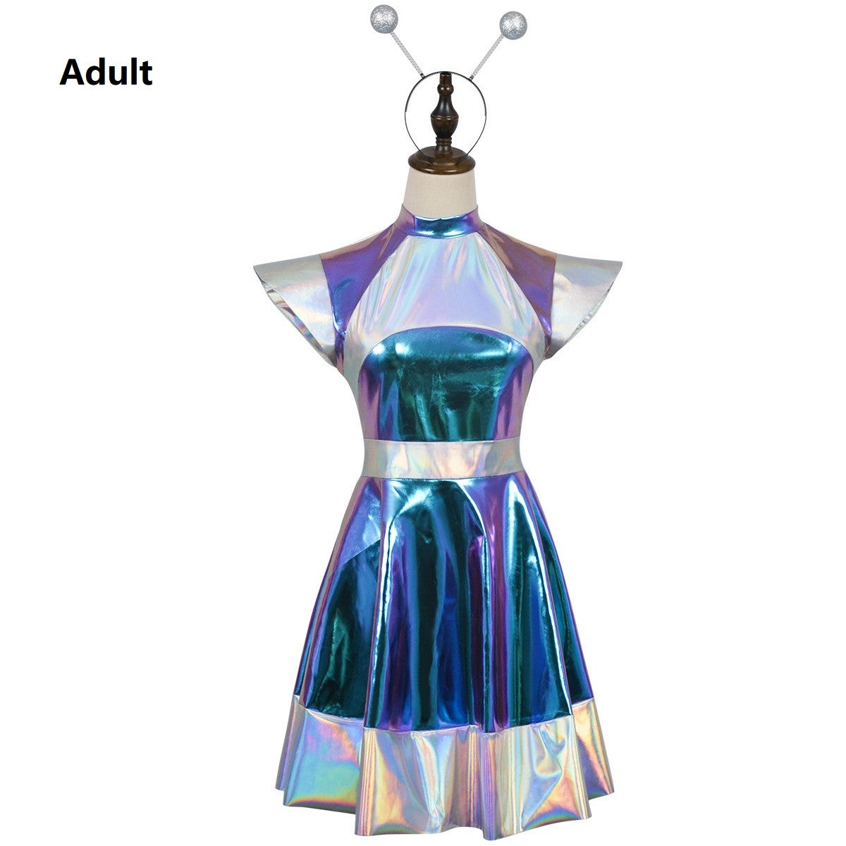 Cyber Alien Laser Reflective Alien Cosplay Dress, Adult and Children's Party Outfit, Including Tentacle Headpiece