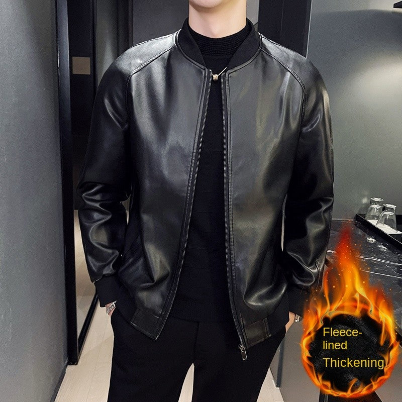 Men SprAutumn Thin Style Motorcycle Leather Jacket Fashionable Motorcycle Leather Jacket Fabric Soft Version Slim Simple Coat