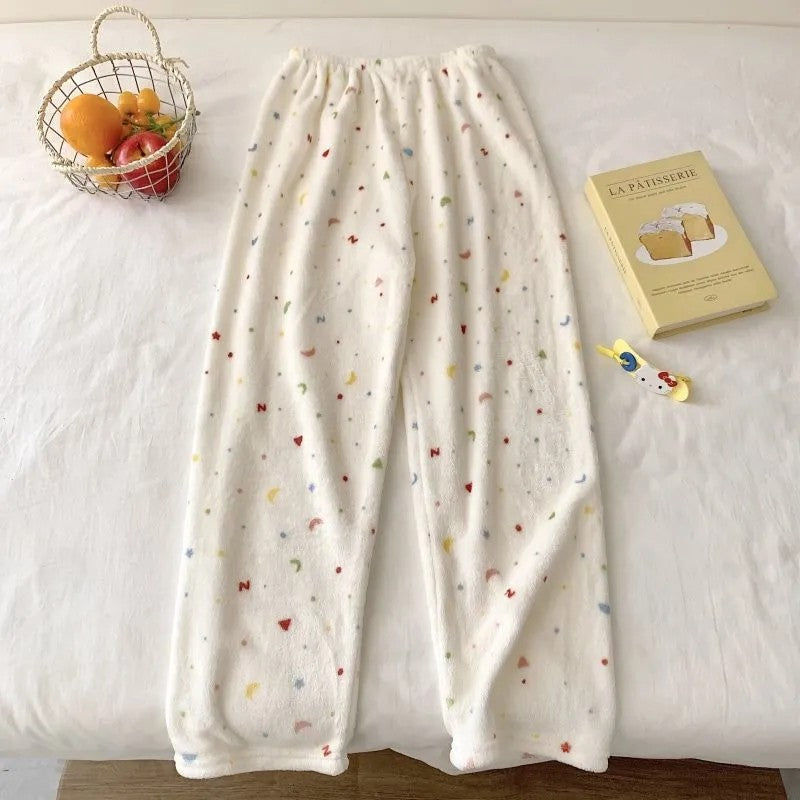 Yuguigou Flannel Sleeping Pants For Women Thickened Coral Fleece Pants For Autumn And Winter Cute Student Warm Plush Home Pant