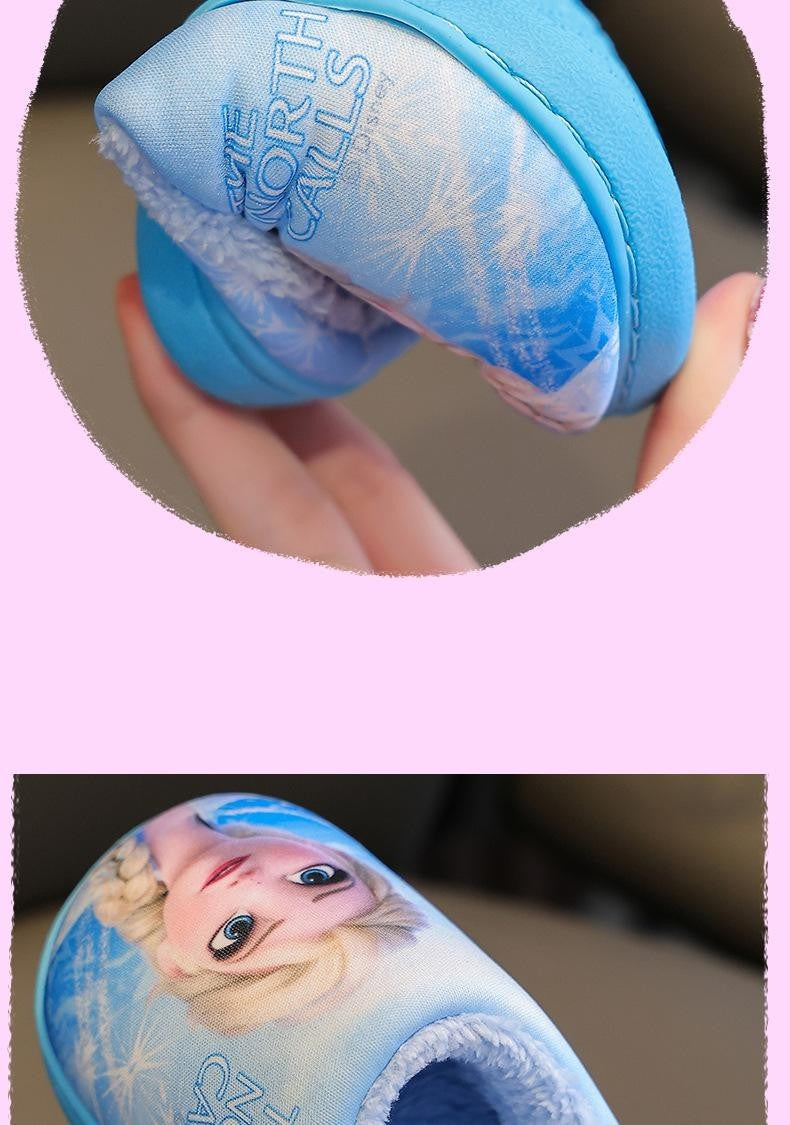 Autumn Winter Indoor Warm Kids Shoes Printed Elsa Princess Girls Cotton Slippers Cute Fashion Baby Children's Cottonslipper