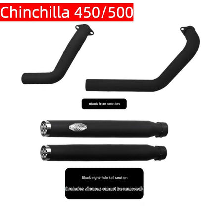 For Benda Chinchilla 450/500, the modified accessory features a rattlesnake exhaust pipe with dual outlets on the right side.