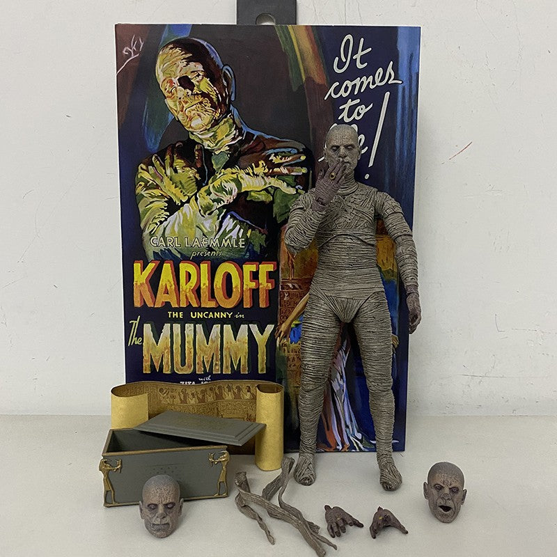 NECA Monsters Figure The Mummy Casket Coffin Pyramid Action Figure Universal Monsters Model Toy Christmas Halloween Gift Doll