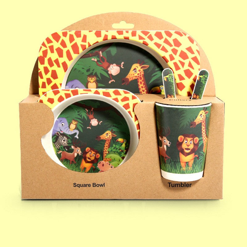 Baby Natural Bamboo Fiber Tableware Bowl Baby Feeding Plate Children Cute Cartoon Bowl Set