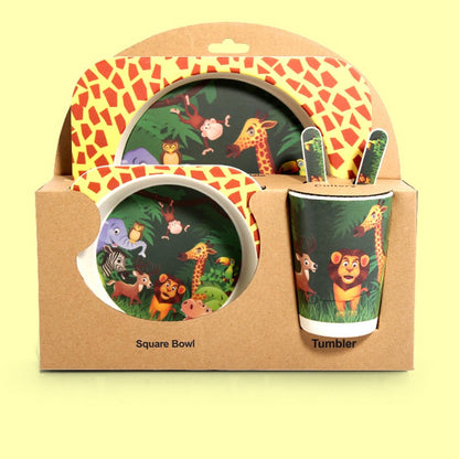 Baby Natural Bamboo Fiber Tableware Bowl Baby Feeding Plate Children Cute Cartoon Bowl Set