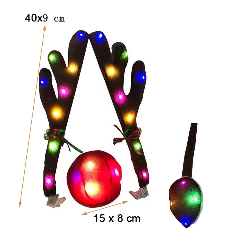 Acessórios de decoração de carro de Natal com chifres de LED luminosos, chifres de veado para carro, caminhão, SUV e decoração de veículos.