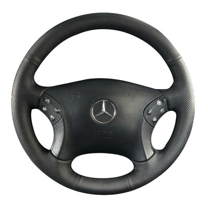 Capa de volante de couro artificial preto antiderrapante costurada à mão, personalizada para Mercedes Benz Classe C W203 2001-2007