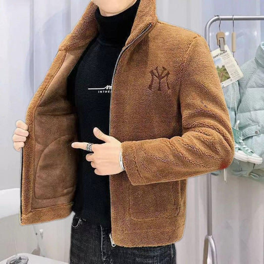 2025 Autumn/winter Korean Edition New Men's Lamb Wool Coat High Collar Thick Wool Men's Cotton Coat Trendy Coat Wholesale