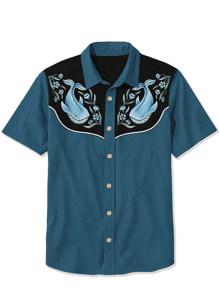 Men's Western Cowboy Style Short Sleeve Shirt Comfortable Breathable Summer Art Button Top Camisas Hawaianas Divertidas