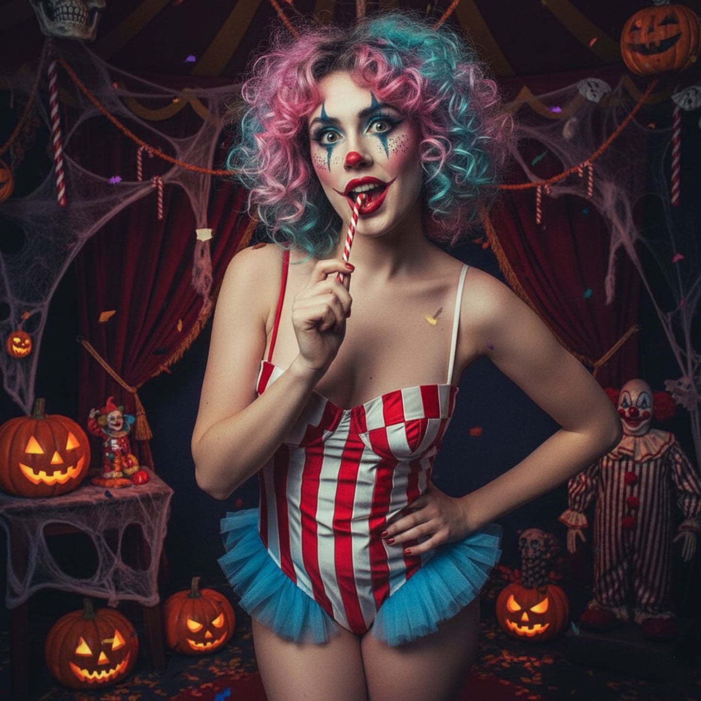 Women's Carnival Bodysuit Sleeveless Stripes Print Leotard Tops Playsuits Halloween Cosplay Costume