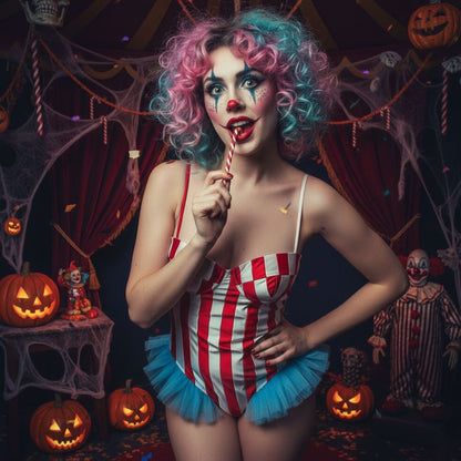 Women's Carnival Bodysuit Sleeveless Stripes Print Leotard Tops Playsuits Halloween Cosplay Costume