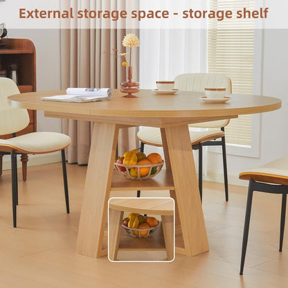 Mid Century Modern Extendable Dining Table Seats 4-8, Round & Oval with Hidden Leaves for Space-Saving, Cross Base Design