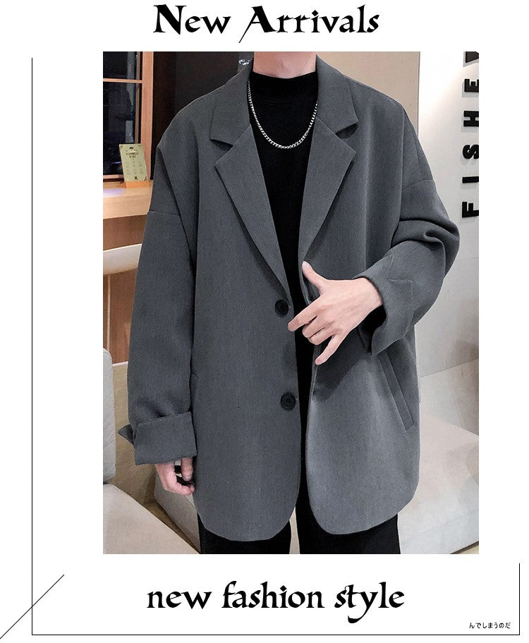 Autumn Men's Casual Solid Color Blazer Korean Style Business Single Trendy Oversize Business Suit Jackets Retro Daily Streetwear