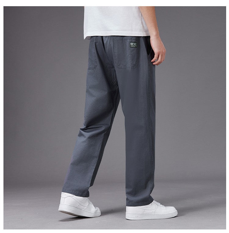 Calças Casuais Grandes Masculinas Cintura Elástica Perna Reta Ajustada Calças de Verão Masculinas Soltas de Algodão Roupa de Trabalho Plus Size Grande 6XL Cáqui Claro