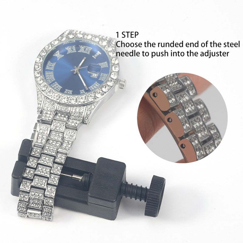 Hip-hop Punk Quartz Watch Stylish Full Diamonds Watch 2 Styles to Choose Bundled Size Adjuster Men Women Party Jewelry Gift Box