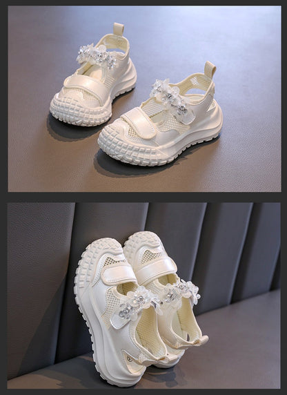 Girls' Casual Shoes Mesh Breathable Children's Sports Sandals 2025 Summer Fashion Flower Girls' Princess Shoes 3-12 Years Old