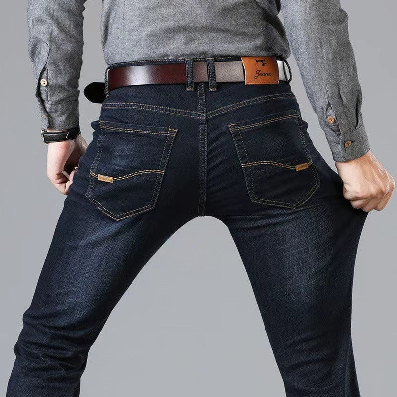 New Men Light Luxury Stretch Slim Fit Pants Comfortable Soft Business Fashion Straight Casual Denim Trousers Male Brand Clothing