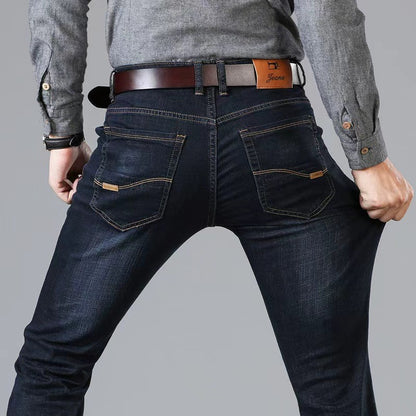 New Men Light Luxury Stretch Slim Fit Pants Comfortable Soft Business Fashion Straight Casual Denim Trousers Male Brand Clothing