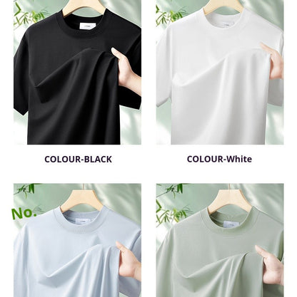 64% Cotton 25% Bamboo Fiber Cool T Shirt Men Short Sleeve Summer Tops For Men Round Neck Skin Friendly Solid Color Male Clothes