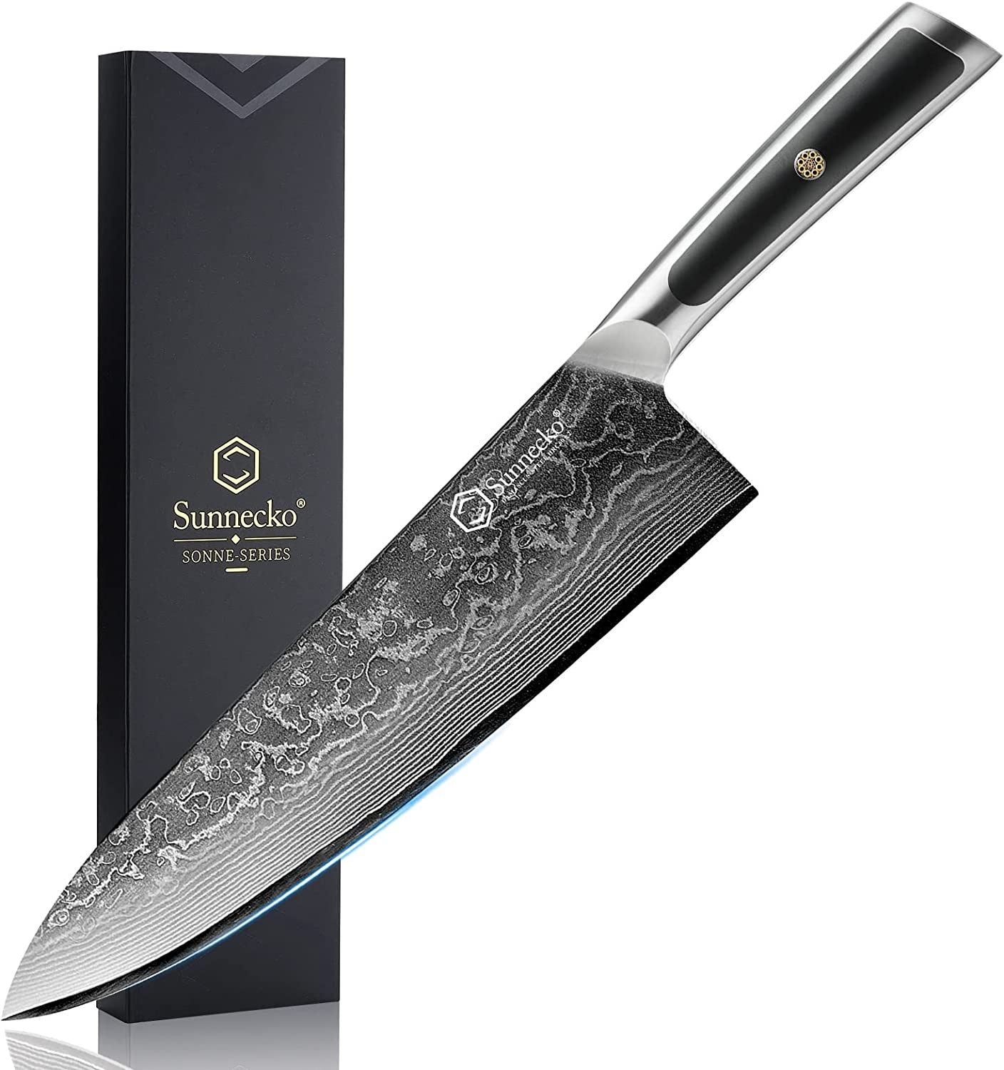 Facas de chef Sunnecko Damascus 1-7 peças/conjunto Faca de corte de carne de aço VG10 de alto carbono Faca de cozinha de corte utilitária ultra afiada